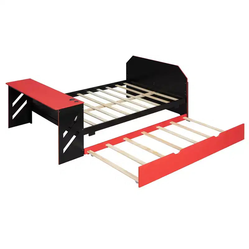 Lit de repos pleine grandeur avec lit gigogne, lit de jeu avec bureau et port USB pour chambres d'étudiants ou chambres d'amis
