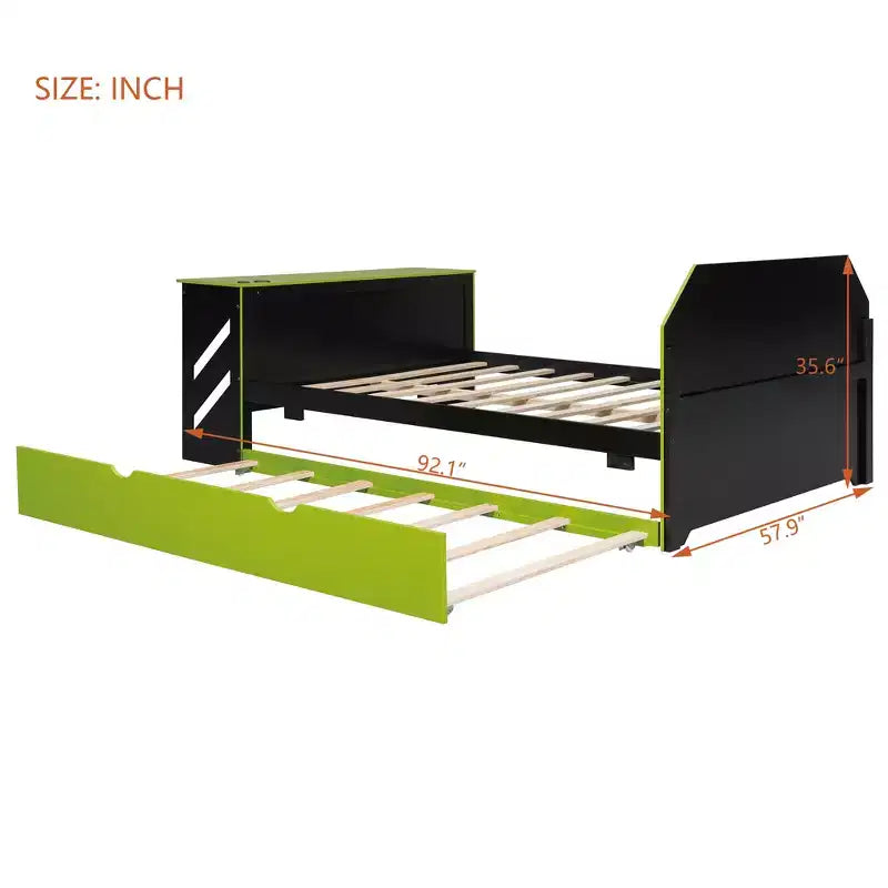 Lit de repos pleine grandeur avec lit gigogne, lit de jeu avec bureau et port USB pour chambres d'étudiants ou chambres d'amis