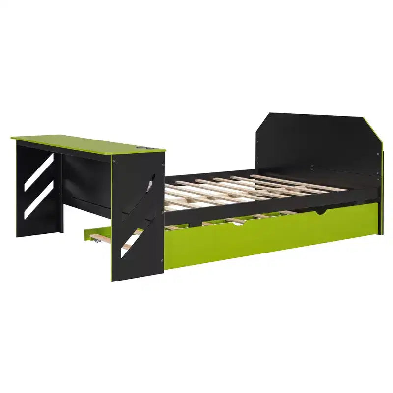 Lit de repos pleine grandeur avec lit gigogne, lit de jeu avec bureau et port USB pour chambres d'étudiants ou chambres d'amis