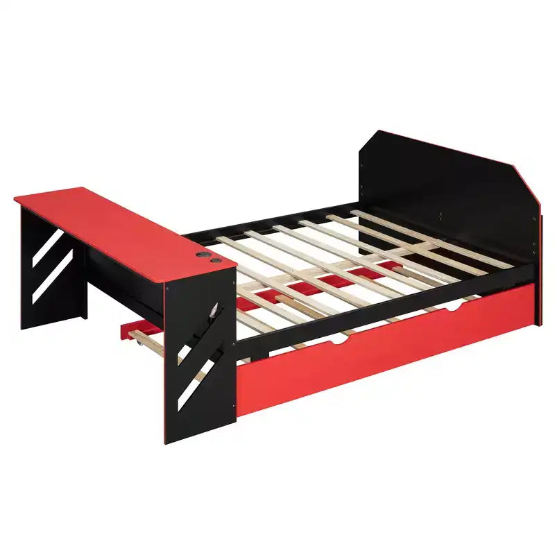 Lit de repos pleine grandeur avec lit gigogne, lit de jeu avec bureau et port USB pour chambres d'étudiants ou chambres d'amis