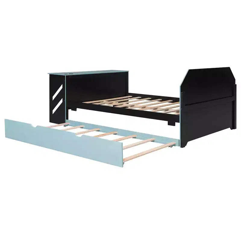 Lit de repos pleine grandeur avec lit gigogne, lit de jeu avec bureau et port USB pour chambres d'étudiants ou chambres d'amis