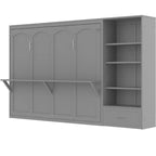 Lit escamotable Queen Size avec étagère, lit mural Queen en bois avec rangements, lit-coffre mural pliant pour petit espace