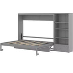 Lit escamotable Queen Size avec étagère, lit mural Queen en bois avec rangements, lit-coffre mural pliant pour petit espace
