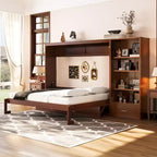 Lit escamotable Queen Size avec étagère, lit mural Queen en bois avec rangements, lit-coffre mural pliant pour petit espace
