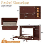 Lit escamotable Queen Size avec étagère, lit mural Queen en bois avec rangements, lit-coffre mural pliant pour petit espace