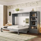 Lit escamotable Queen Size avec étagère, lit mural Queen en bois avec rangements, lit-coffre mural pliant pour petit espace