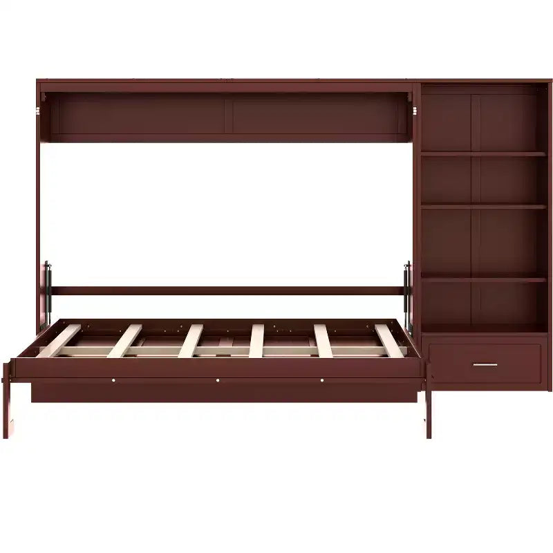 Lit escamotable Queen Size avec étagère, lit mural Queen en bois avec rangements, lit-coffre mural pliant pour petit espace