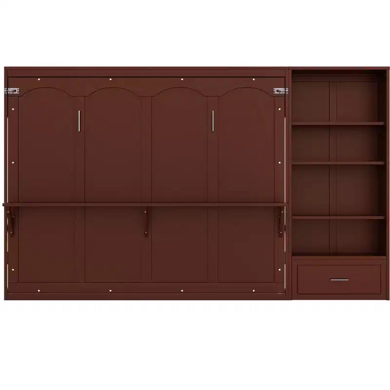 Lit escamotable Queen Size avec étagère, lit mural Queen en bois avec rangements, lit-coffre mural pliant pour petit espace