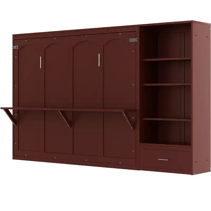 Lit escamotable Queen Size avec étagère, lit mural Queen en bois avec rangements, lit-coffre mural pliant pour petit espace