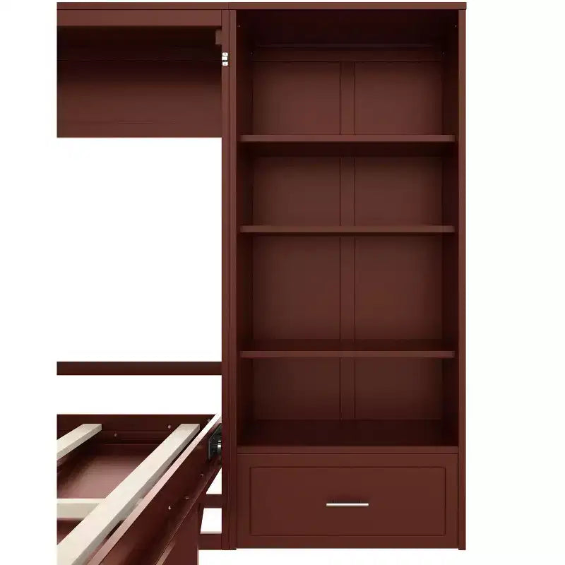 Lit escamotable Queen Size avec étagère, lit mural Queen en bois avec rangements, lit-coffre mural pliant pour petit espace