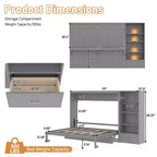 Lit escamotable Queen Size avec étagère, lit mural Queen en bois avec rangements, lit-coffre mural pliant pour petit espace