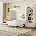 Lit escamotable Queen Size avec étagère, lit mural Queen en bois avec rangements, lit-coffre mural pliant pour petit espace
