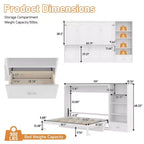 Lit escamotable Queen Size avec étagère, lit mural Queen en bois avec rangements, lit-coffre mural pliant pour petit espace