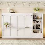 Lit escamotable Queen Size avec étagère, lit mural Queen en bois avec rangements, lit-coffre mural pliant pour petit espace