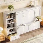 Lit escamotable Queen Size avec étagère, lit mural Queen en bois avec rangements, lit-coffre mural pliant pour petit espace