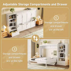 Lit escamotable Queen Size avec étagère, lit mural Queen en bois avec rangements, lit-coffre mural pliant pour petit espace