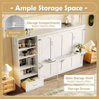 Lit escamotable Queen Size avec étagère, lit mural Queen en bois avec rangements, lit-coffre mural pliant pour petit espace