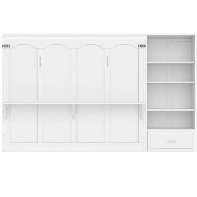 Lit escamotable Queen Size avec étagère, lit mural Queen en bois avec rangements, lit-coffre mural pliant pour petit espace