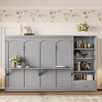 Lit escamotable Queen Size avec étagère, lit mural Queen en bois avec rangements, lit-coffre mural pliant pour petit espace