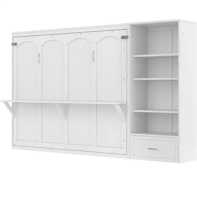 Lit escamotable Queen Size avec étagère, lit mural Queen en bois avec rangements, lit-coffre mural pliant pour petit espace