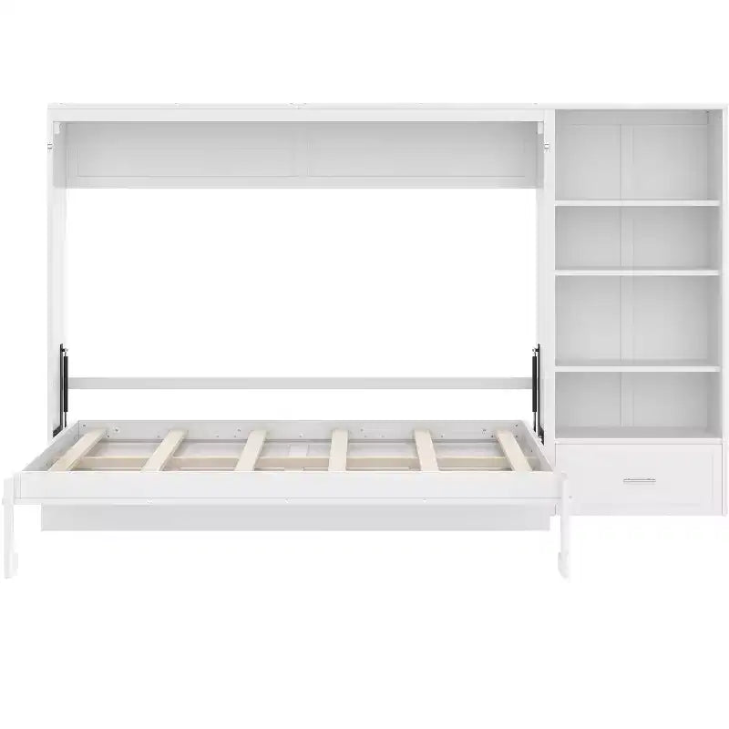 Lit escamotable Queen Size avec étagère, lit mural Queen en bois avec rangements, lit-coffre mural pliant pour petit espace
