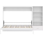 Lit escamotable Queen Size avec étagère, lit mural Queen en bois avec rangements, lit-coffre mural pliant pour petit espace