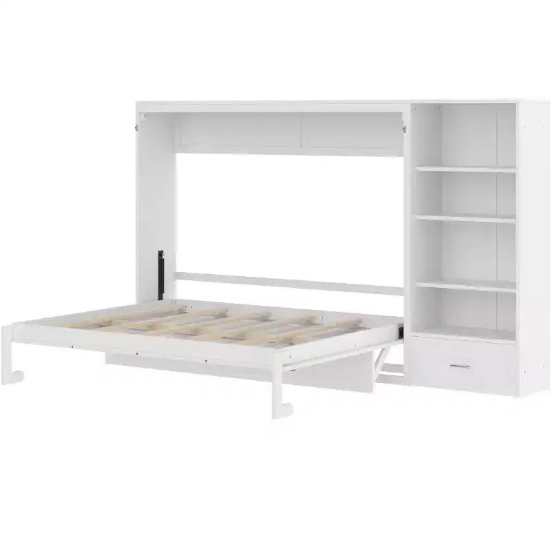 Lit escamotable Queen Size avec étagère, lit mural Queen en bois avec rangements, lit-coffre mural pliant pour petit espace