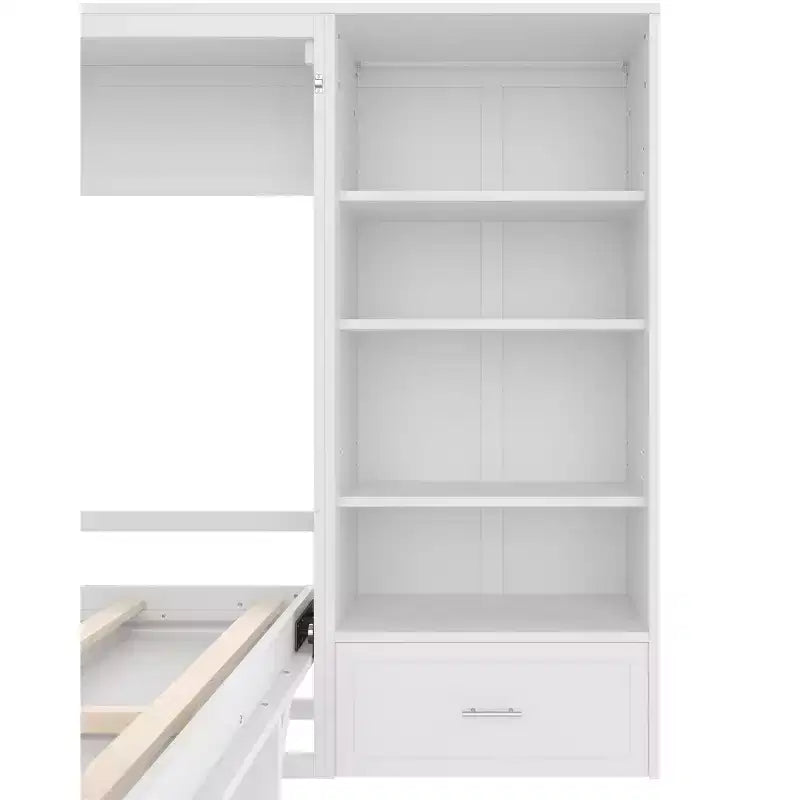 Lit escamotable Queen Size avec étagère, lit mural Queen en bois avec rangements, lit-coffre mural pliant pour petit espace
