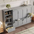 Lit escamotable Queen Size avec étagère, lit mural Queen en bois avec rangements, lit-coffre mural pliant pour petit espace