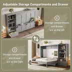 Lit escamotable Queen Size avec étagère, lit mural Queen en bois avec rangements, lit-coffre mural pliant pour petit espace