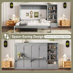 Lit escamotable Queen Size avec étagère, lit mural Queen en bois avec rangements, lit-coffre mural pliant pour petit espace