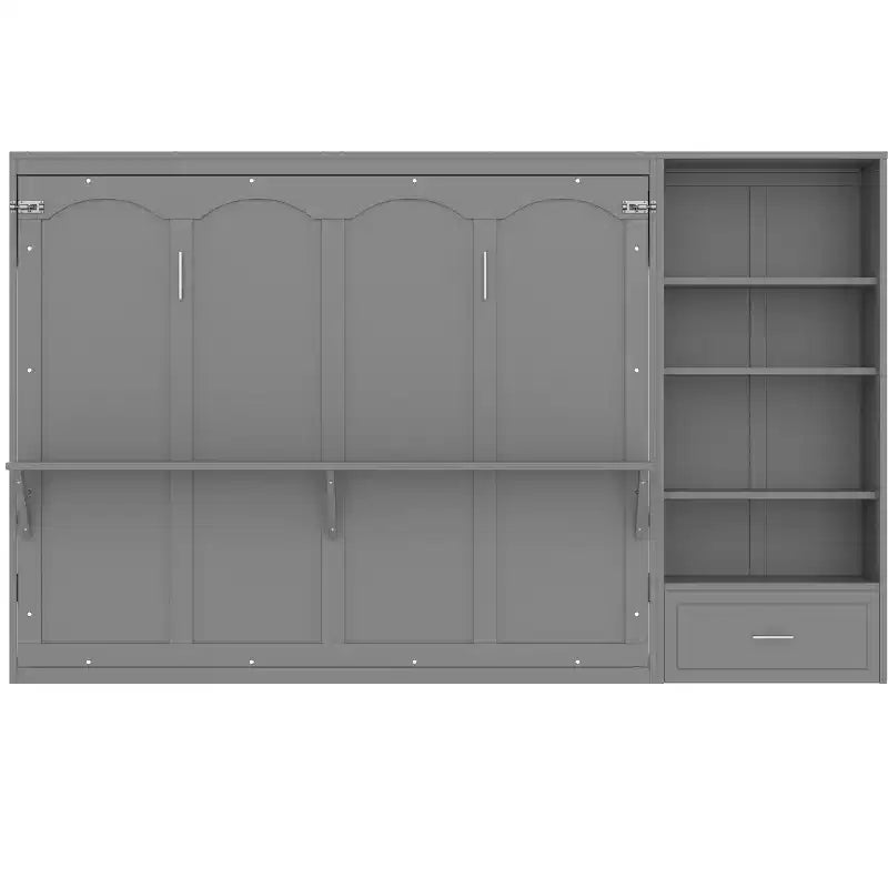 Lit escamotable Queen Size avec étagère, lit mural Queen en bois avec rangements, lit-coffre mural pliant pour petit espace