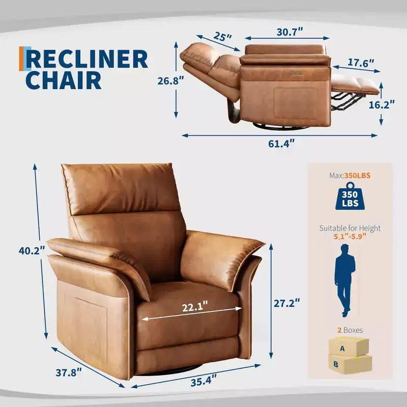 Fauteuil inclinable électrique, fauteuil à bascule pivotant à 270° avec port USB, revêtement en cuir PU, accoudoirs à double épaisseur, fauteuil pour chambre de bébé/salon