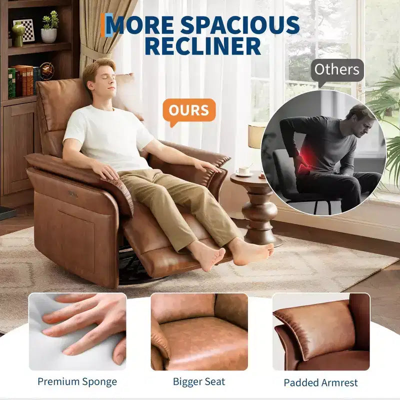Fauteuil inclinable électrique, fauteuil à bascule pivotant à 270° avec port USB, revêtement en cuir PU, accoudoirs à double épaisseur, fauteuil pour chambre de bébé/salon