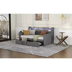 Bellemave Twin Size Daybed with Trundle and Drawers,Daybeds with Charging Station and LED Lights,Upholstered Day Beds for Kids,Teens and Adults,Gray