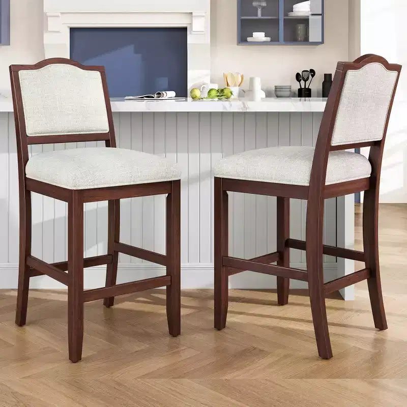 GDFStudio Franklin Tabourets de comptoir avec structure en bois d'hévéa, dossier ergonomique (Lot de 2)