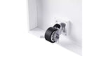 JVNOXK Îlot de cuisine 5 roues de 135 cm avec 2 supports pour tabourets de bar, plateau pliant, étagères latérales ouvertes et tiroirs. Convient aux cuisines. Blanc
