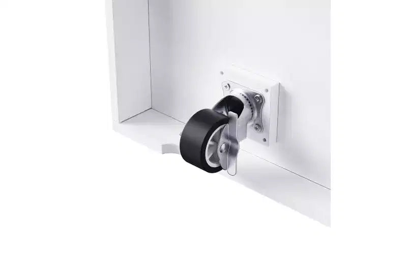 JVNOXK Îlot de cuisine 5 roues de 135 cm avec 2 supports pour tabourets de bar, plateau pliant, étagères latérales ouvertes et tiroirs. Convient aux cuisines. Blanc