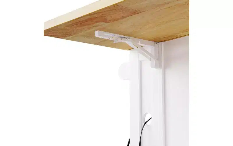 JVNOXK Îlot de cuisine 5 roues de 135 cm avec 2 supports pour tabourets de bar, plateau pliant, étagères latérales ouvertes et tiroirs. Convient aux cuisines. Blanc