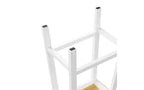 JVNOXK Îlot de cuisine 5 roues de 135 cm avec 2 supports pour tabourets de bar, plateau pliant, étagères latérales ouvertes et tiroirs. Convient aux cuisines. Blanc