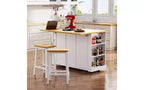 JVNOXK Îlot de cuisine 5 roues de 135 cm avec 2 supports pour tabourets de bar, plateau pliant, étagères latérales ouvertes et tiroirs. Convient aux cuisines. Blanc