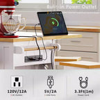 JVNOXK Îlot de cuisine 5 roues de 135 cm avec 2 supports pour tabourets de bar, plateau pliant, étagères latérales ouvertes et tiroirs. Convient aux cuisines. Blanc