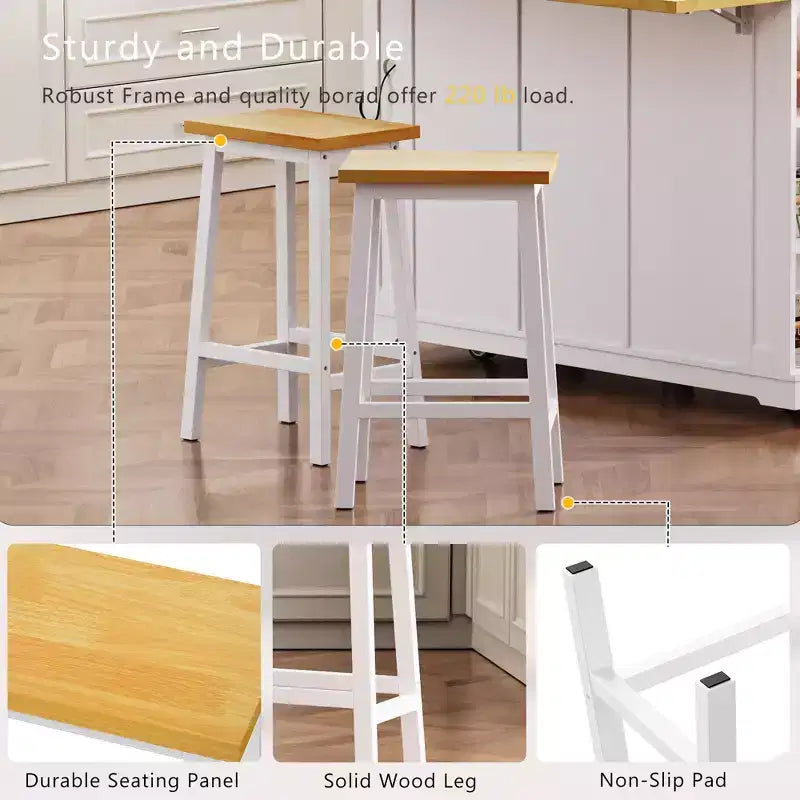JVNOXK Îlot de cuisine 5 roues de 135 cm avec 2 supports pour tabourets de bar, plateau pliant, étagères latérales ouvertes et tiroirs. Convient aux cuisines. Blanc