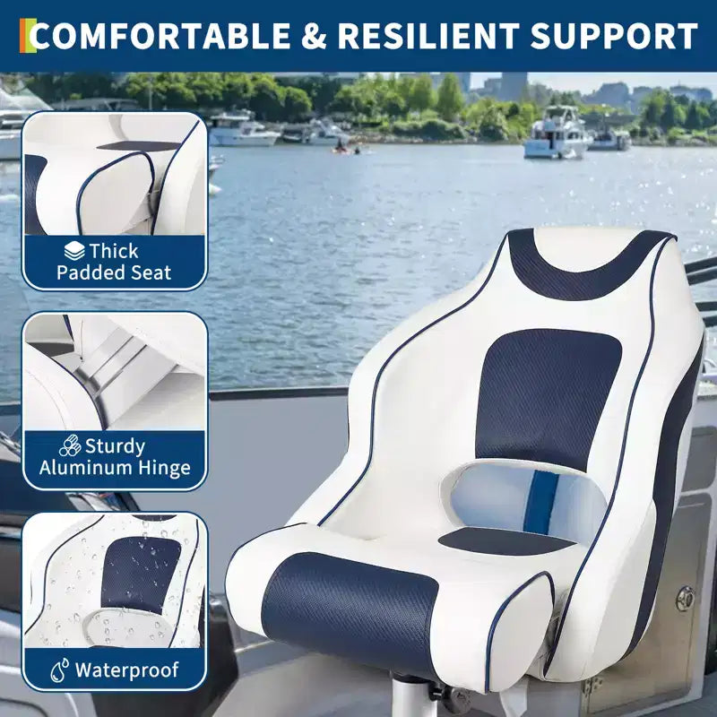 Fauteuil Capitaine, Siège de Bateau en Vinyle Marine avec Rembourrage Épais en Éponge et Dossier Ergonomique, Siège de Ponton de 42 cm de Large