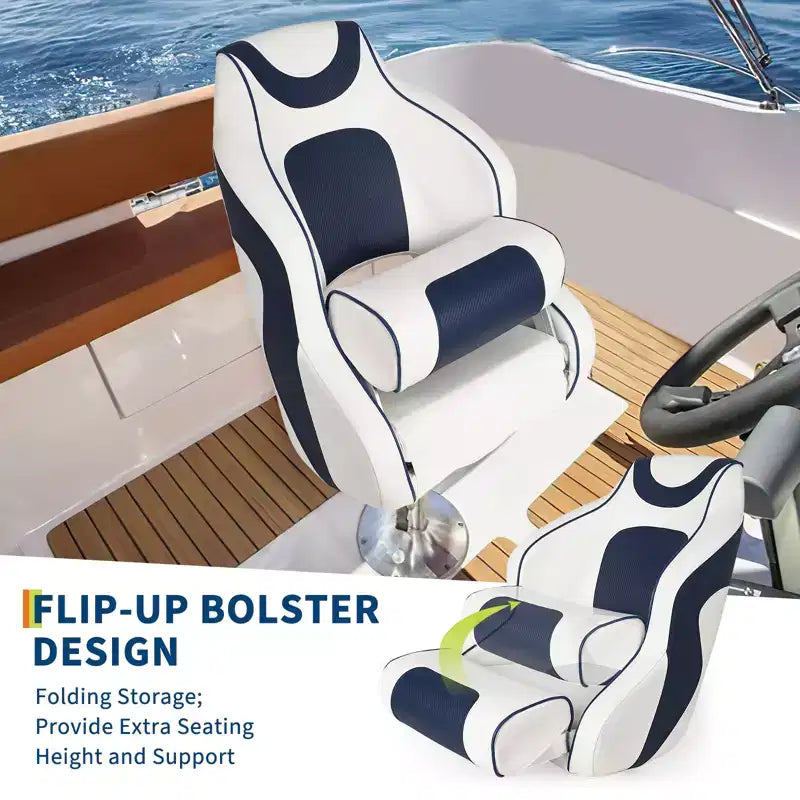 Fauteuil Capitaine, Siège de Bateau en Vinyle Marine avec Rembourrage Épais en Éponge et Dossier Ergonomique, Siège de Ponton de 42 cm de Large