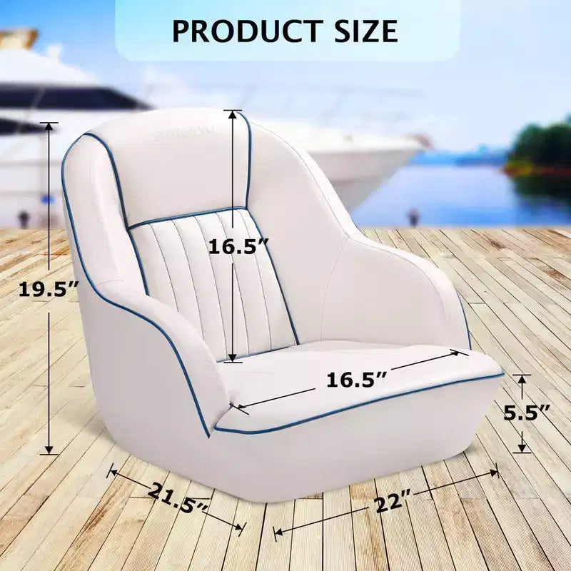 Fauteuil Capitaine, Siège de Bateau en Vinyle Marine avec Rembourrage Épais en Éponge et Dossier Ergonomique, Siège de Ponton de 42 cm de Large