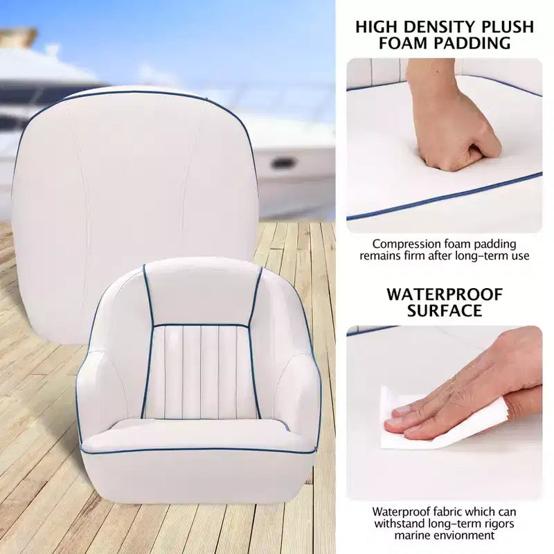 Fauteuil Capitaine, Siège de Bateau en Vinyle Marine avec Rembourrage Épais en Éponge et Dossier Ergonomique, Siège de Ponton de 42 cm de Large