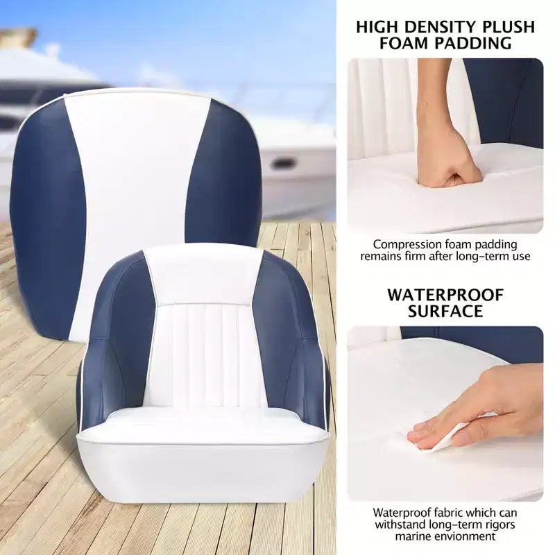 Fauteuil Capitaine, Siège de Bateau en Vinyle Marine avec Rembourrage Épais en Éponge et Dossier Ergonomique, Siège de Ponton de 42 cm de Large