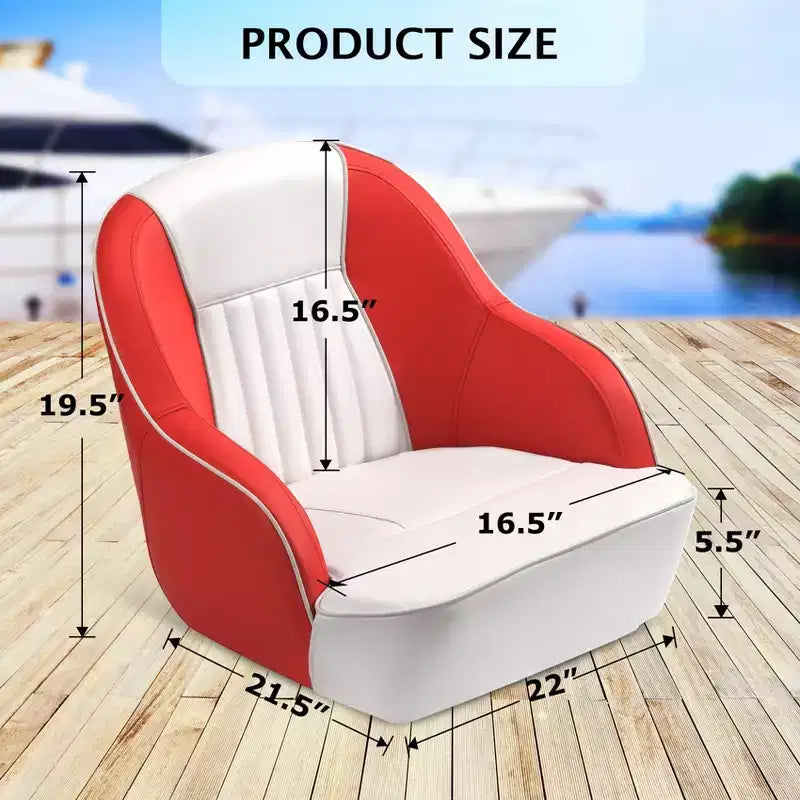 Fauteuil Capitaine, Siège de Bateau en Vinyle Marine avec Rembourrage Épais en Éponge et Dossier Ergonomique, Siège de Ponton de 42 cm de Large