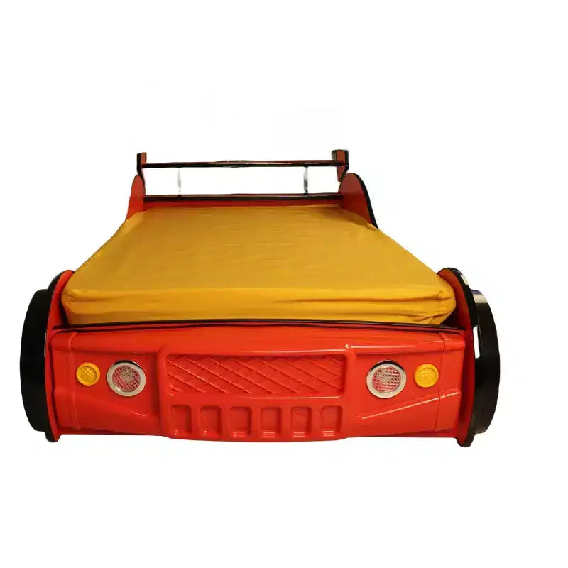 Lit au sol pour enfants, taille jumeau, avec lumière LED, cadre de lit bas en forme de voiture avec barrière de sécurité pour garçons et filles, matelas non inclus